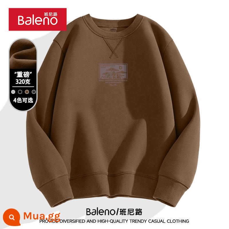 Baleno nam cổ tròn cotton dày T nam xuân thu 320g hạng nặng đơn giản cơ bản có mũ trùm đầu cỡ lớn áo khoác - Núi dòng Ka#MB