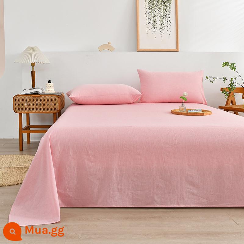 Bông nguyên chất đã giặt ga trải giường bằng vải cotton một mảnh 100 chiếc chăn bông nguyên chất vỏ gối Bộ ba mảnh ký túc xá sinh viên kẻ sọc đơn màu trơn - Hồng nhạt-QZ [100% cotton Tân Cương, không phai màu, không vón cục]