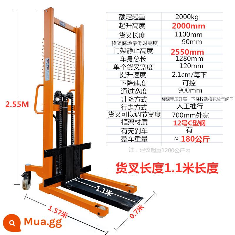 Xe nâng thủy lực chạy điện bằng tay Xe nâng nâng 1 tấn 2 tấn Xe tải xếp dỡ nhỏ Xe nâng xi lanh dầu - Loại nâng bằng tay 2 tấn, nâng bằng tay 2 mét