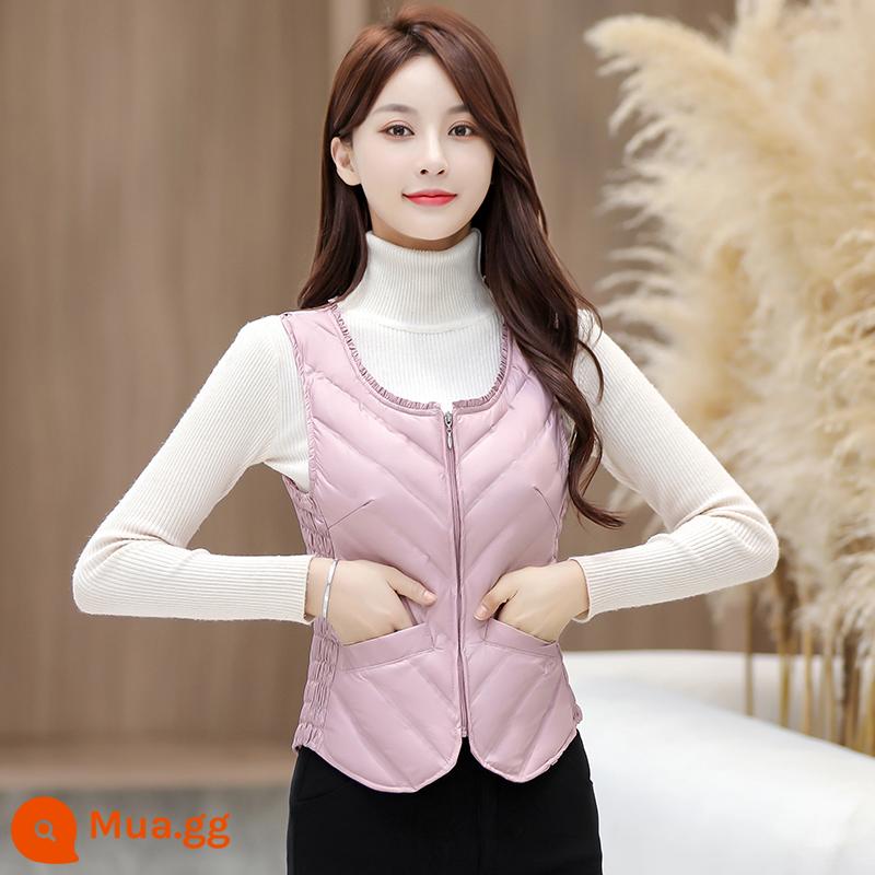 Áo vest nữ mỏng nhẹ, áo vest lót mới 2023, áo ghi lê, trang phục bên trong, quần lót, áo vest bó sát, mùa đông - Củ sen kiểu dây kéo tinh bột