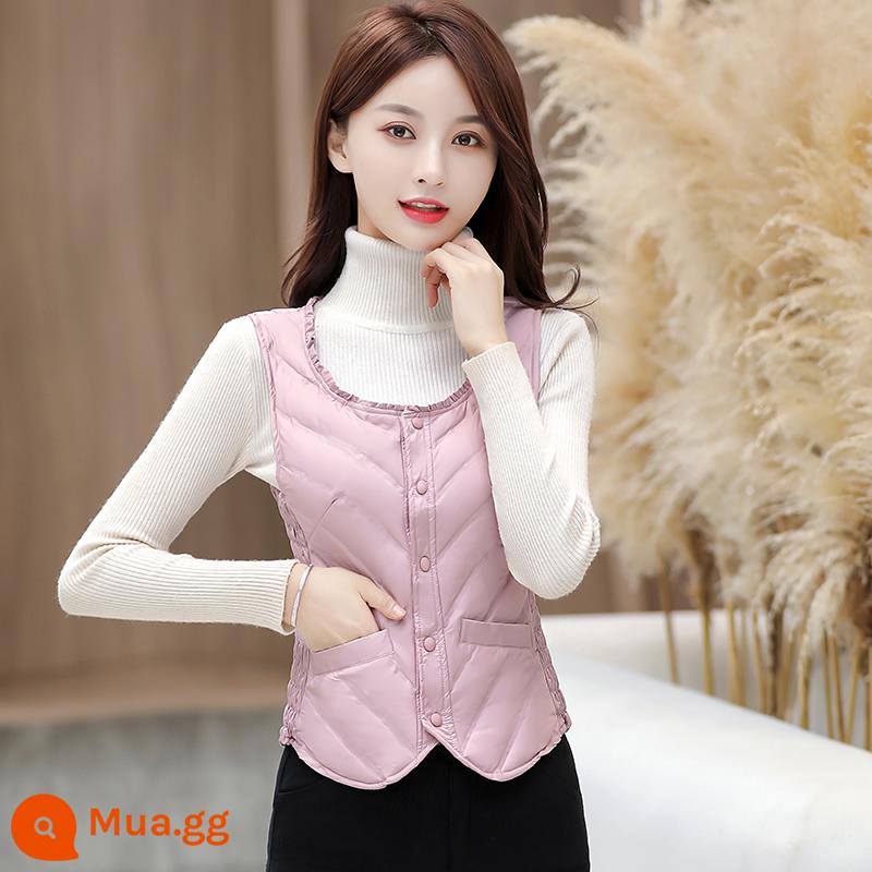 Áo vest nữ mỏng nhẹ, áo vest lót mới 2023, áo ghi lê, trang phục bên trong, quần lót, áo vest bó sát, mùa đông - Kiểu khóa bấm màu hoa sen