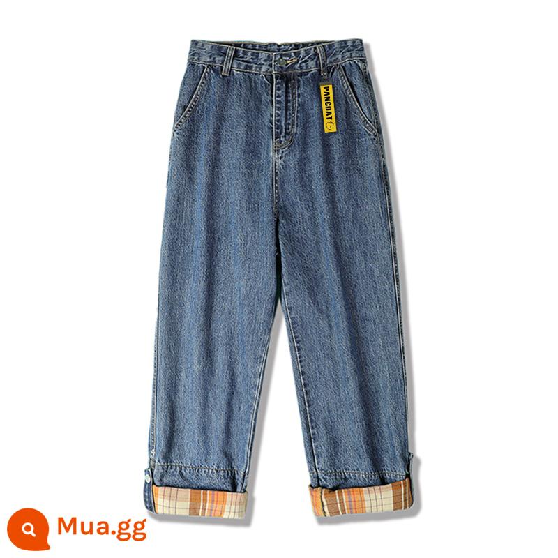 PANCOAT thiết kế mùa xuân và mùa thu quần jean ống rộng nam mùa thu 2023 thương hiệu mới hợp thời trang quần tất phù hợp - xanh đậm