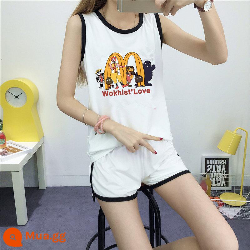 Bộ đồ thể thao thường ngày nữ không tay áo vest quần short chạy phù hợp với chất béo mm 2 bộ đồ mùa hè rộng kích thước lớn quần áo nữ - Suit trắng Mai M