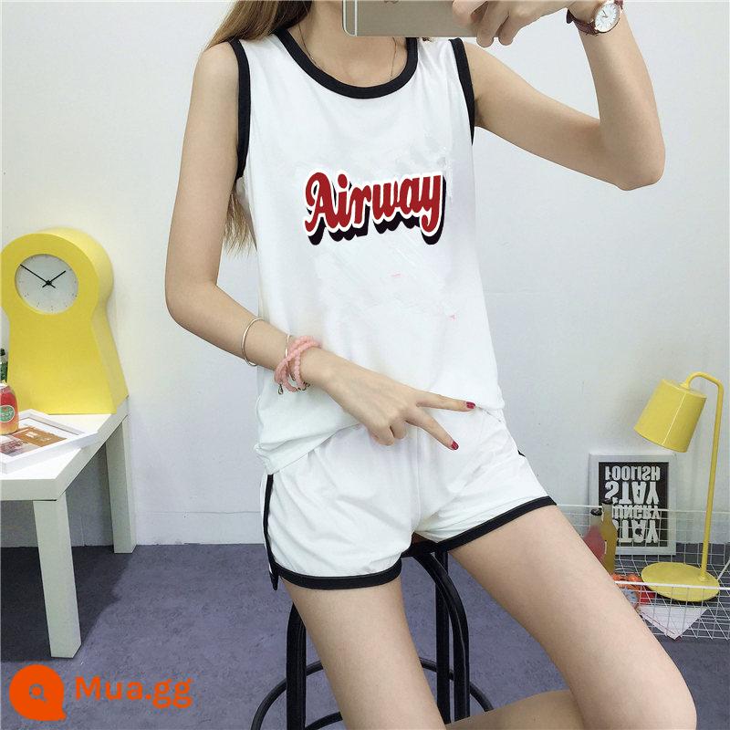 Bộ đồ thể thao thường ngày nữ không tay áo vest quần short chạy phù hợp với chất béo mm 2 bộ đồ mùa hè rộng kích thước lớn quần áo nữ - Đường hàng không đồ trắng