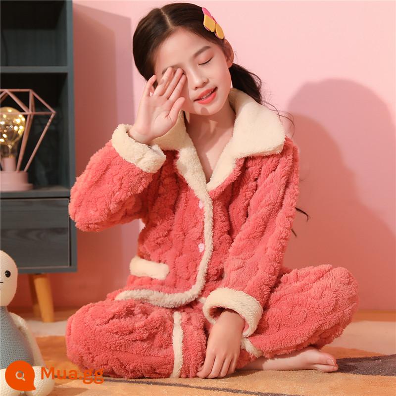 Bộ đồ ngủ trẻ em mùa đông Plus nhung dày bé trai mùa đông bé gái bé trai flannel bé gái san hô mặc nhà quần áo - THPJ Tây Đỏ Nữ