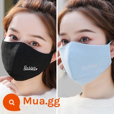 Khẩu trang mùa đông có thể giặt được cotton nguyên chất vải cotton xu hướng mùa đông khẩu trang nam phiên bản Hàn Quốc khẩu trang nữ mùa thu đông - Thỏ [đen + xanh]