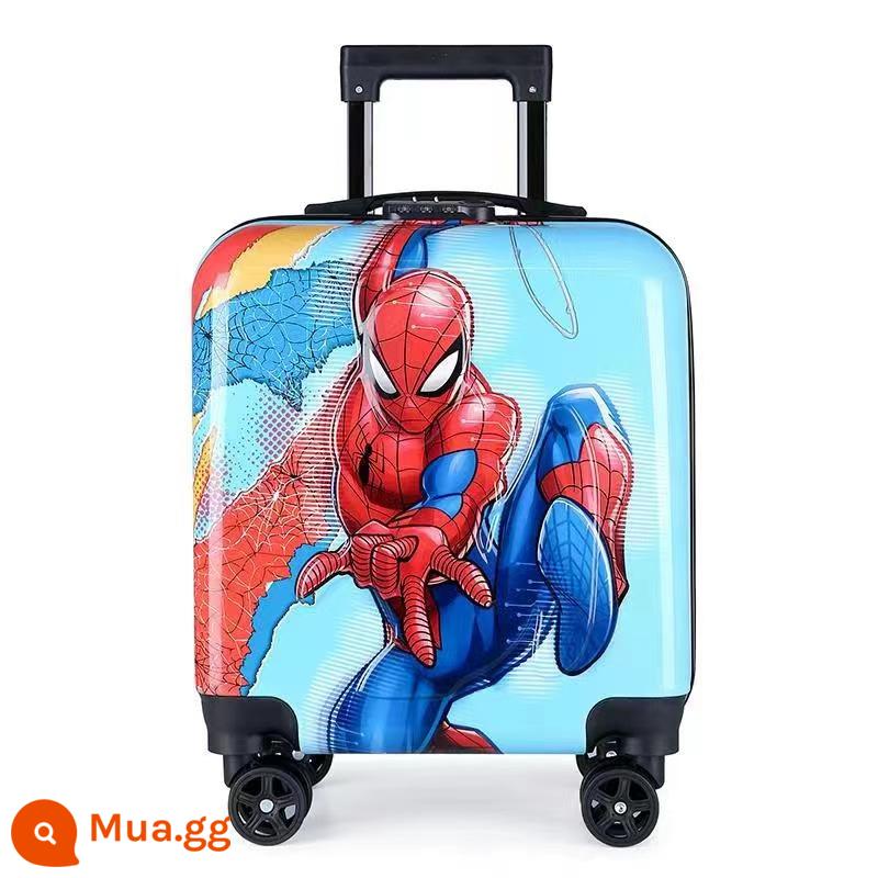 Xe đẩy trẻ em vali hoạt hình 18 inch có thể ngồi được Vali hành lý 20 inch có bánh xe đa năng cho nam và nữ 3D - Nhện xanh nhạt xanh đậm