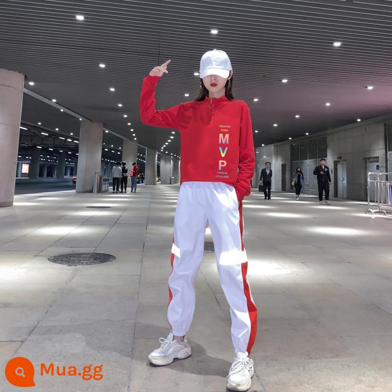 Mùa xuân và mùa thu Yang Liping Square Dance Ghost Shuffle Dance Costume Mới Thời trang giản dị Thể thao Cổ trang phục khiêu vũ phù hợp với - 8895 quần trắng đỏ + vest dài tay đỏ 6302