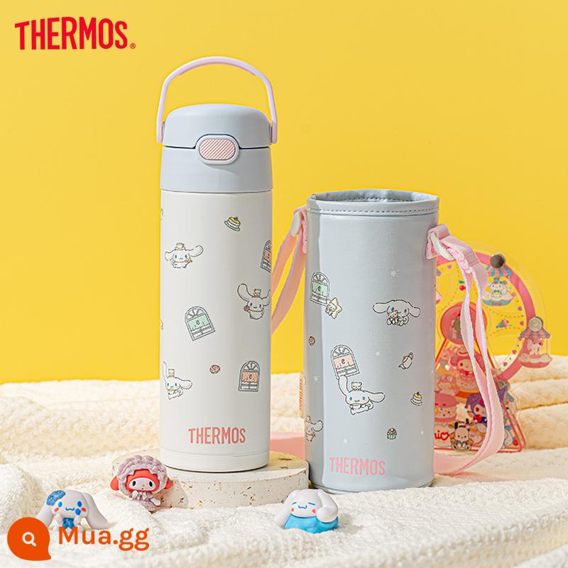 Bình giữ nhiệt hàng đầu của cửa hàng trẻ em sippy cup cốc nước cách nhiệt dành cho trường học cốc uống nước trực tiếp di động đặc biệt Kuromi - Chó tai to màu hồng dễ thương (500ml) có tay áo cốc [sippy cup]