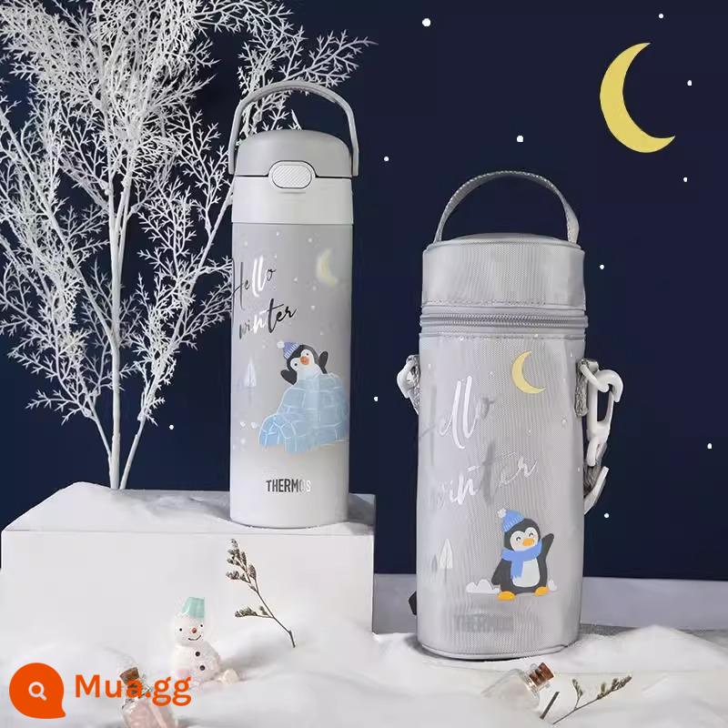 Bình giữ nhiệt hàng đầu của cửa hàng trẻ em sippy cup cốc nước cách nhiệt dành cho trường học cốc uống nước trực tiếp di động đặc biệt Kuromi - Màu xám cực bí ẩn (500Mml) có tay áo cốc [sippy cup]