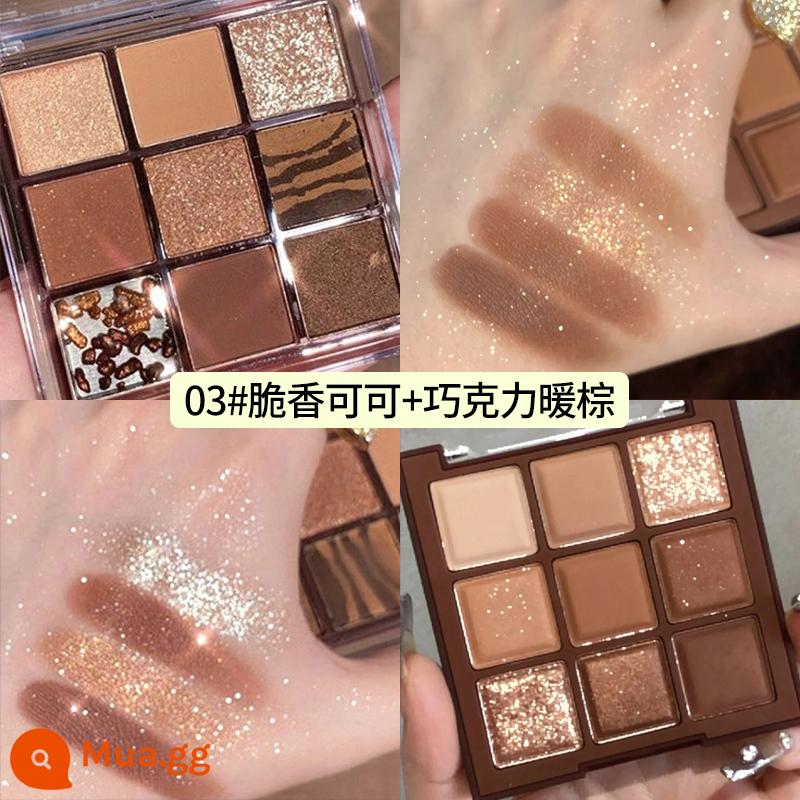 Bảng phấn mắt sô cô la Jiugongge Long lanh bột ngọc trai Matte Earth Color Pure Desire Trang điểm khỏa thân Parity Student Phấn mắt 9 màu - [2 hộp] 3# cacao giòn + nâu socola (tặng kèm thỏi phấn mắt)