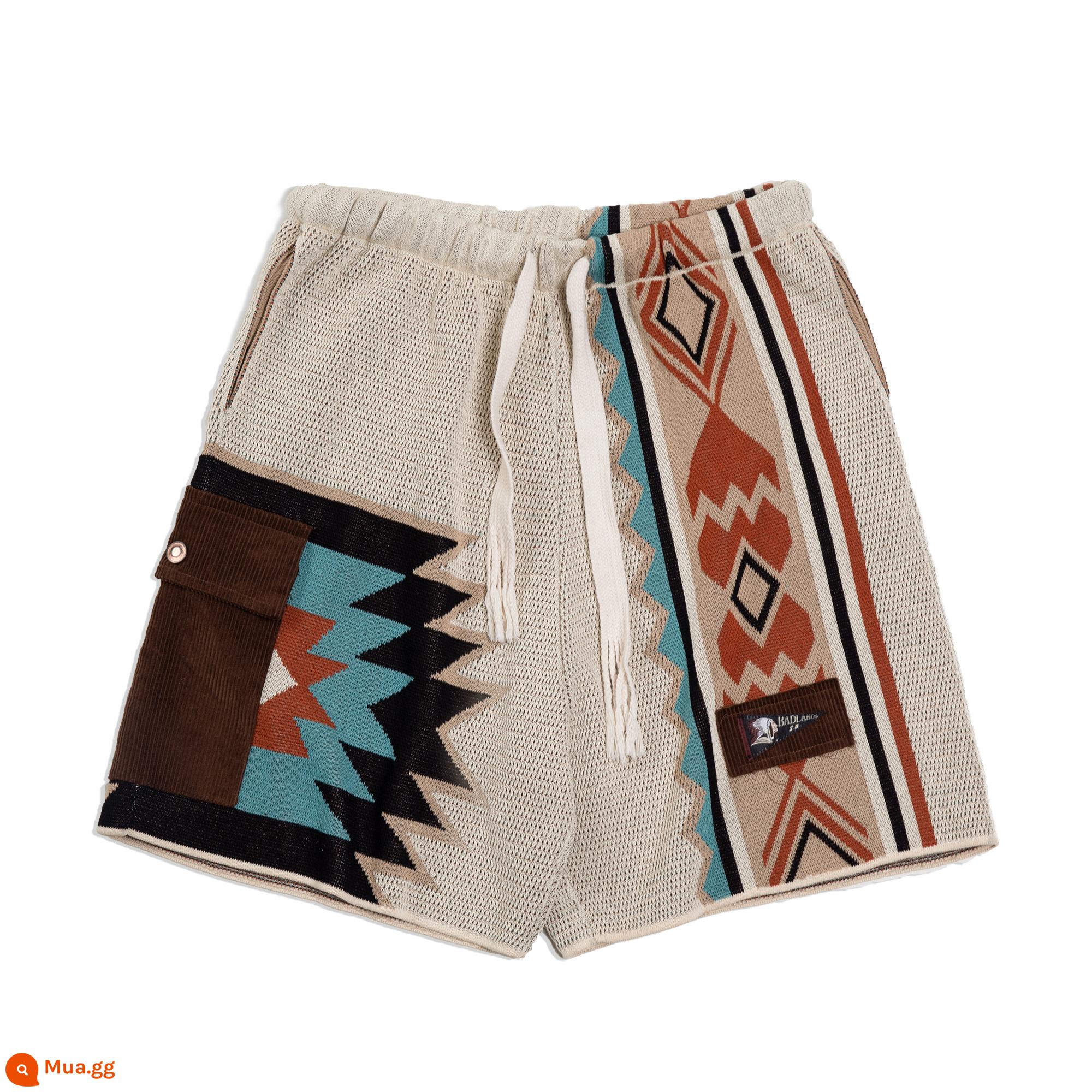 Madden Dụng Cụ Mỹ Retro Navajo Đan Quần Short Màu Sắc Tương Phản Thêu Hình Học Bãi Biển Bảo Vệ Năm Điểm Quần Nam Mùa Hè - Argyle