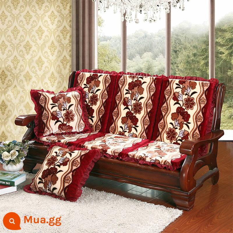 Ghế sofa gỗ đệm có tựa lưng bốn mùa phổ dày gỗ bằng gỗ gụ sang trọng đệm ghế đệm một - Hoa hồng sa mạc nở rộ