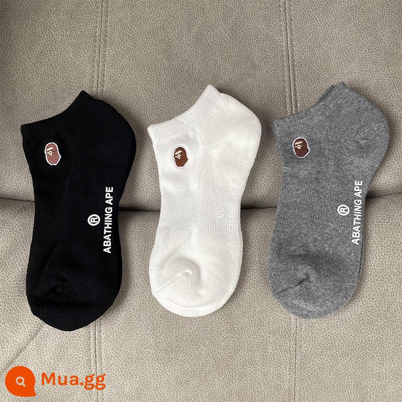 bape ape đầu triều Nhật vớ thêu cao ống dày vớ đồng màu giữa ống khăn trắng đáy vớ thể thao mùa xuân và mùa thu - Đen + trắng + xám [3 đôi] [tất vô hình]