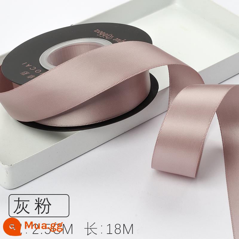 Zhuocai 2.5Cm 2 Mặt Sợi Polyester Với Phụ Kiện Tóc Hộp Quà Tặng Ruy Băng Chất Liệu Đóng Gói Bánh Ruy Băng Hoa Ruy Băng - tro tàn