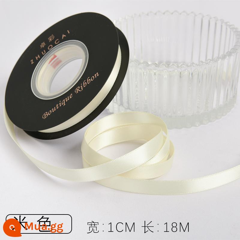 Zhuocai 1 cm hai mặt sợi polyester ruy băng bó hộp quà tặng bao bì nướng phụ kiện tóc bện tóc buộc tóc nơ - Be