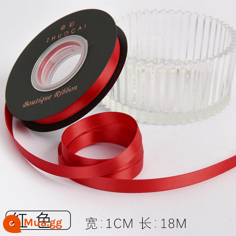 Zhuocai 1 cm hai mặt sợi polyester ruy băng bó hộp quà tặng bao bì nướng phụ kiện tóc bện tóc buộc tóc nơ - màu đỏ