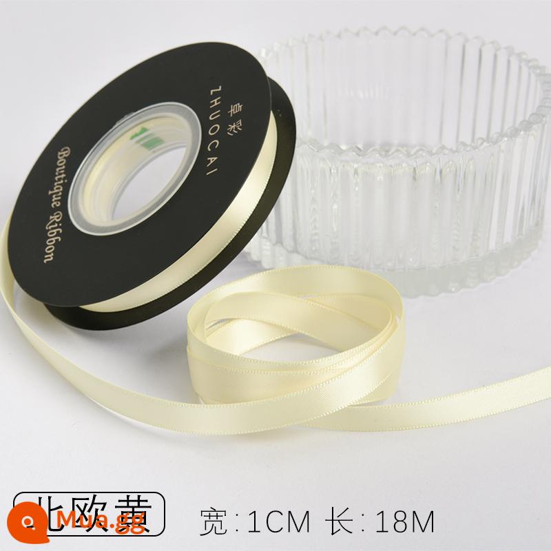 Zhuocai 1 cm hai mặt sợi polyester ruy băng bó hộp quà tặng bao bì nướng phụ kiện tóc bện tóc buộc tóc nơ - màu vàng Bắc Âu