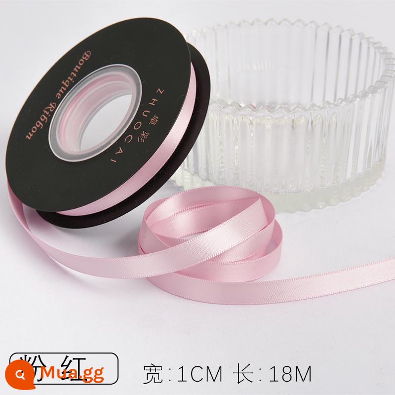 Zhuocai 1 cm hai mặt sợi polyester ruy băng bó hộp quà tặng bao bì nướng phụ kiện tóc bện tóc buộc tóc nơ - Hồng