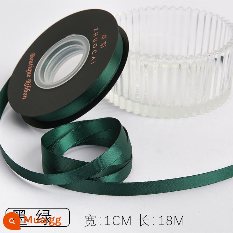 Zhuocai 1 cm hai mặt sợi polyester ruy băng bó hộp quà tặng bao bì nướng phụ kiện tóc bện tóc buộc tóc nơ - Màu xanh lá cây đậm