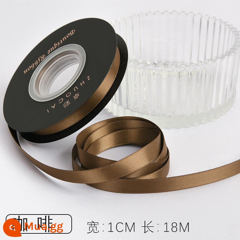 Zhuocai 1 cm hai mặt sợi polyester ruy băng bó hộp quà tặng bao bì nướng phụ kiện tóc bện tóc buộc tóc nơ - Màu nâu