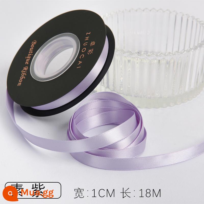 Zhuocai 1 cm hai mặt sợi polyester ruy băng bó hộp quà tặng bao bì nướng phụ kiện tóc bện tóc buộc tóc nơ - đồng bằng màu tím