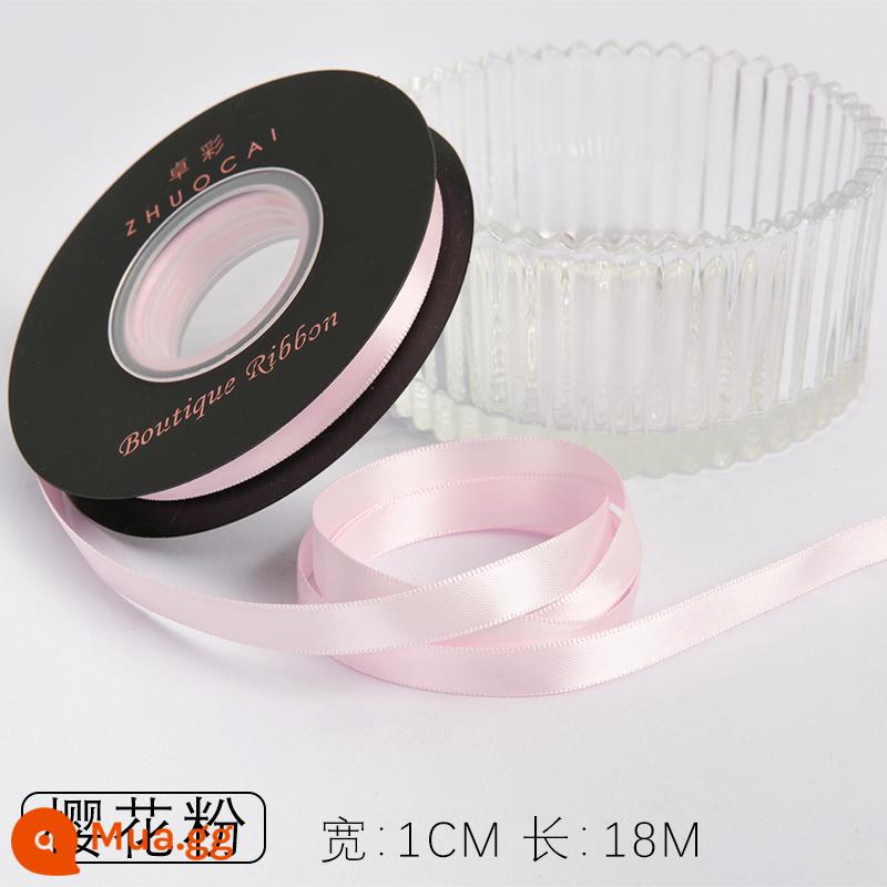 Zhuocai 1 cm hai mặt sợi polyester ruy băng bó hộp quà tặng bao bì nướng phụ kiện tóc bện tóc buộc tóc nơ - quả anh đào