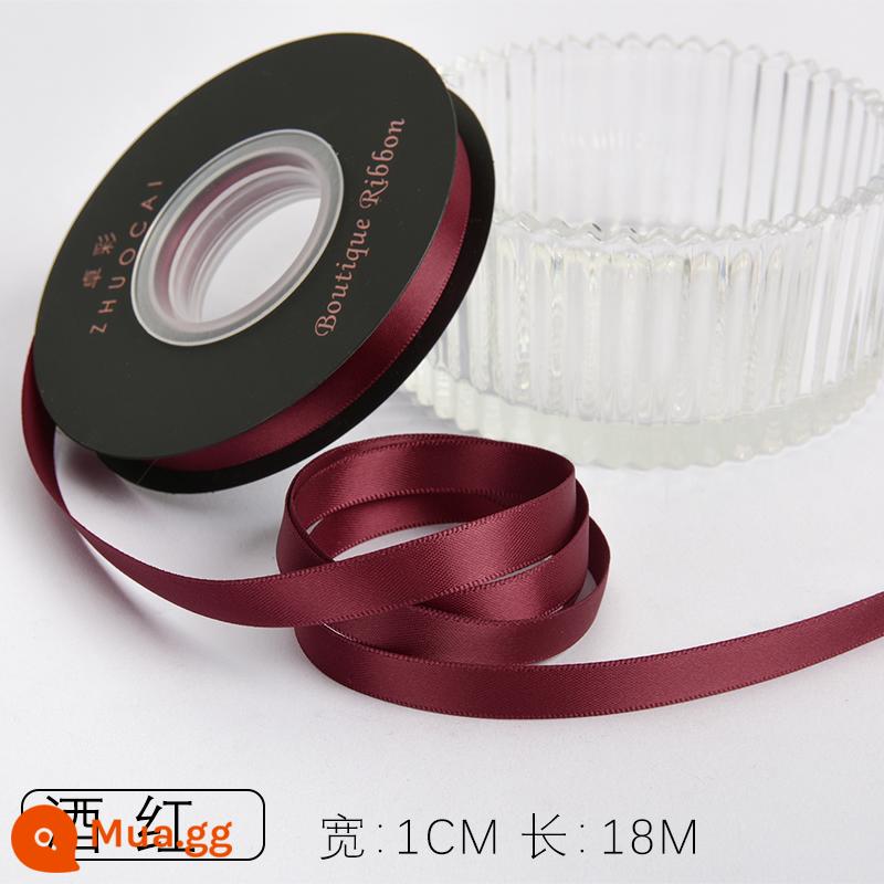 Zhuocai 1 cm hai mặt sợi polyester ruy băng bó hộp quà tặng bao bì nướng phụ kiện tóc bện tóc buộc tóc nơ - rượu vang