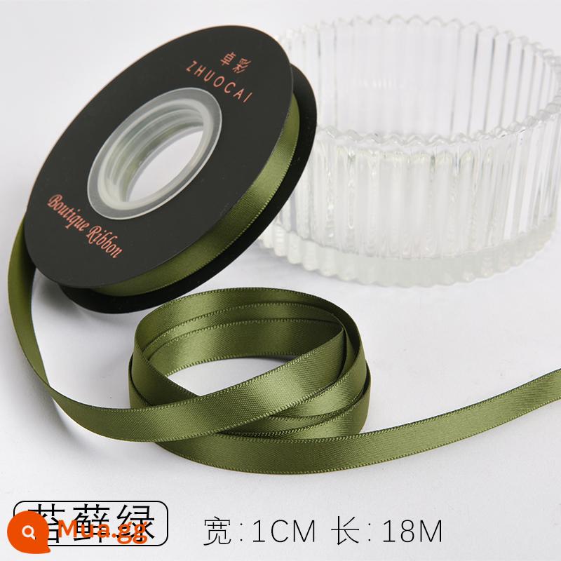 Zhuocai 1 cm hai mặt sợi polyester ruy băng bó hộp quà tặng bao bì nướng phụ kiện tóc bện tóc buộc tóc nơ - rêu xanh