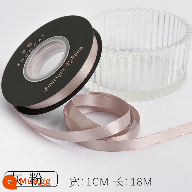 Zhuocai 1 cm hai mặt sợi polyester ruy băng bó hộp quà tặng bao bì nướng phụ kiện tóc bện tóc buộc tóc nơ - tro tàn