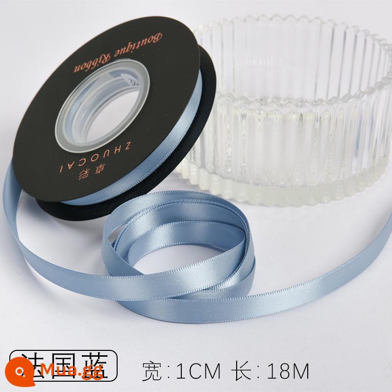 Zhuocai 1 cm hai mặt sợi polyester ruy băng bó hộp quà tặng bao bì nướng phụ kiện tóc bện tóc buộc tóc nơ - màu xanh nước Pháp