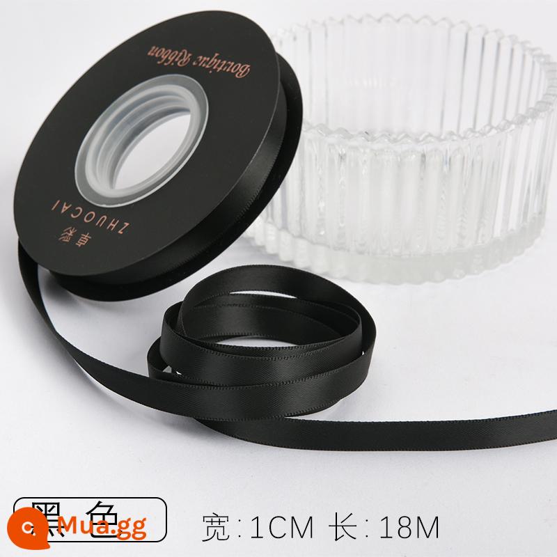 Zhuocai 1 cm hai mặt sợi polyester ruy băng bó hộp quà tặng bao bì nướng phụ kiện tóc bện tóc buộc tóc nơ - đen