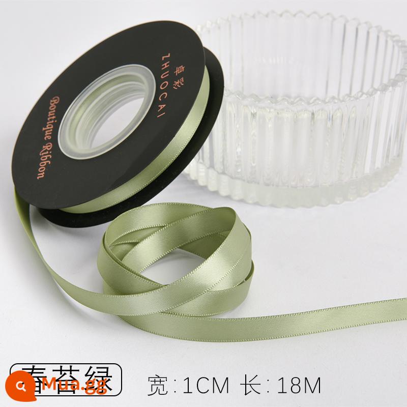 Zhuocai 1 cm hai mặt sợi polyester ruy băng bó hộp quà tặng bao bì nướng phụ kiện tóc bện tóc buộc tóc nơ - rêu mùa xuân xanh