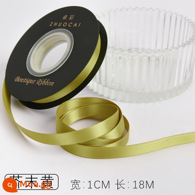 Zhuocai 1 cm hai mặt sợi polyester ruy băng bó hộp quà tặng bao bì nướng phụ kiện tóc bện tóc buộc tóc nơ - màu vàng mù tạt