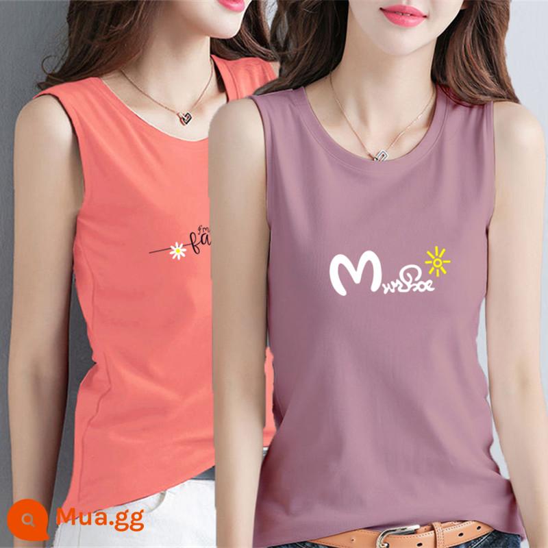 100% cotton áo khoác mùa hè của phụ nữ áo khoác ngoài kích thước lớn rời che bụng màu trắng treo phù hợp với áo không tay thích hợp - Cúc cam + chữ M tím