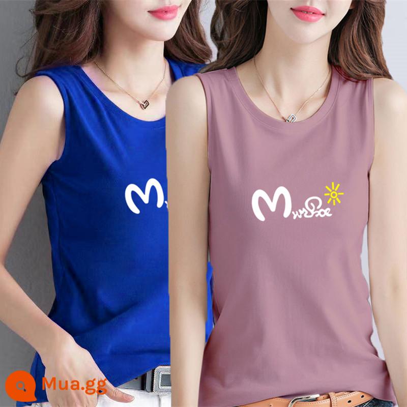 100% cotton áo khoác mùa hè của phụ nữ áo khoác ngoài kích thước lớn rời che bụng màu trắng treo phù hợp với áo không tay thích hợp - Chữ M màu xanh + Chữ M màu tím