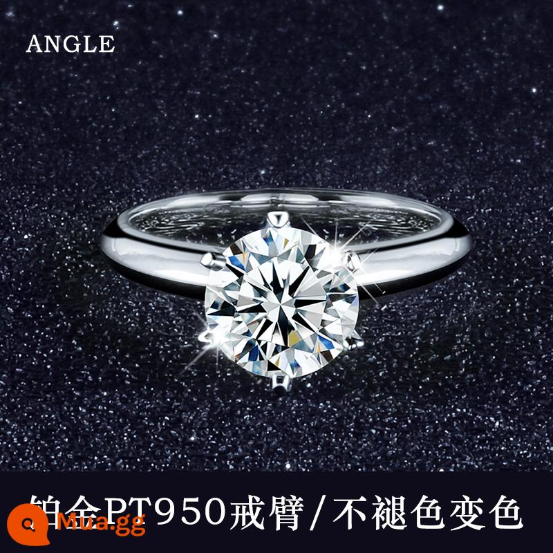 Bạch Kim PT950 Moissanite Cổ Điển 6 Móng Vuốt Nhẫn Cho Nữ Một Carat Kim Cương Bạch Kim Cầu Hôn Nhẫn Cho Nữ Tùy Chỉnh - [1 carat D màu] Nhẫn bạch kim PT950