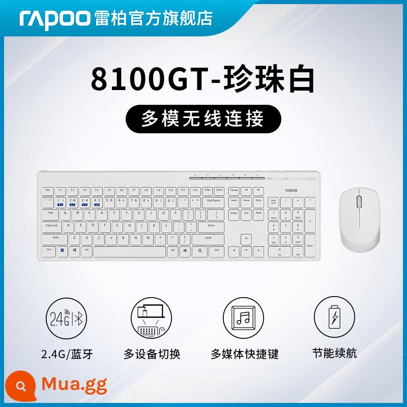 Bộ bàn phím và chuột không dây Rapoo đa chế độ Bluetooth câm lặng gõ chuyên dụng máy tính để bàn văn phòng máy tính xách tay - [Trắng Ngọc Trai]8100GT