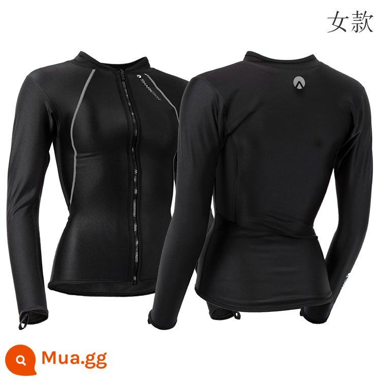 Sharkskin Chillproof Full Zip Long -sleeved Front Zipper Suncreen Lặn quần áo nam và nữ ấm - Áo đen nữ