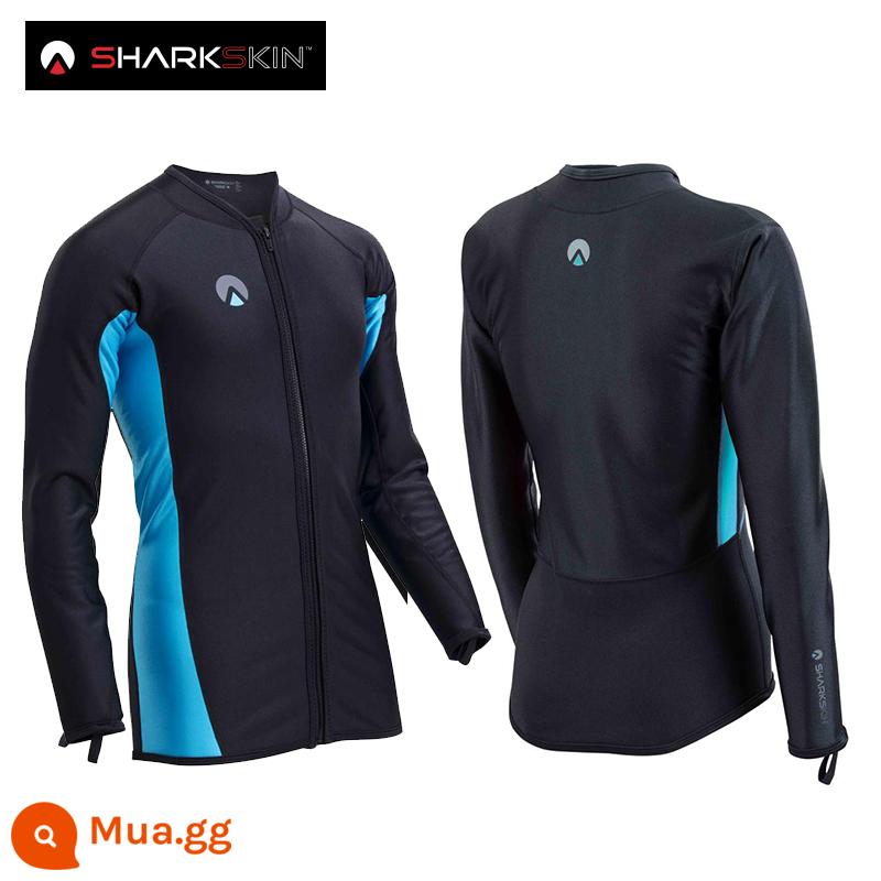 Sharkskin Chillproof Full Zip Long -sleeved Front Zipper Suncreen Lặn quần áo nam và nữ ấm - Màu đen và màu xanh (phong cách nam giới)