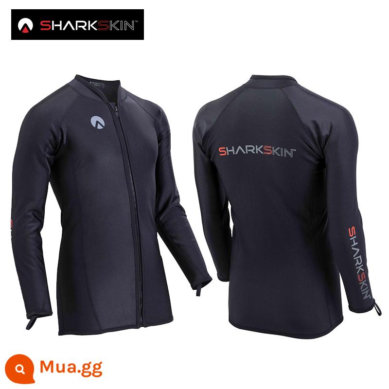 Sharkskin Chillproof Full Zip Long -sleeved Front Zipper Suncreen Lặn quần áo nam và nữ ấm - đen (nam)