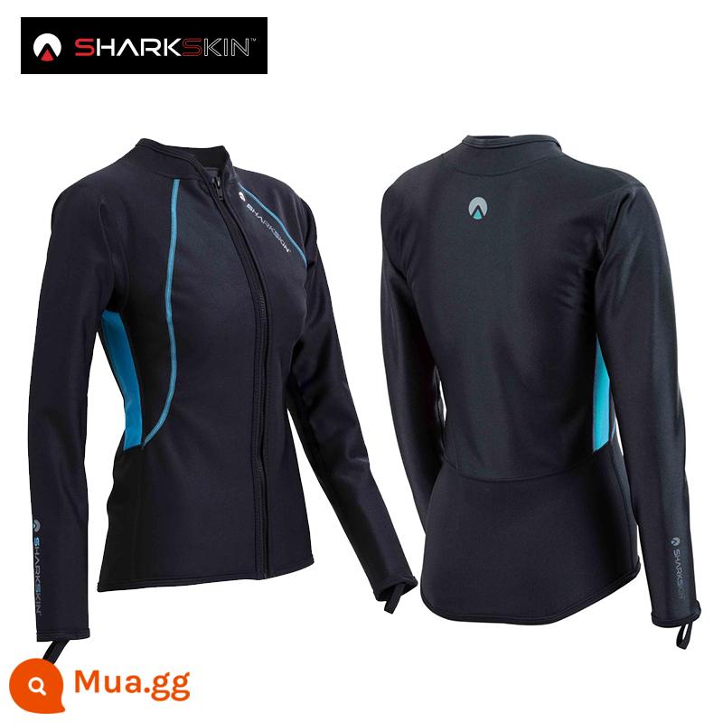 Sharkskin Chillproof Full Zip Long -sleeved Front Zipper Suncreen Lặn quần áo nam và nữ ấm - Màu xanh đen (mẫu nữ)