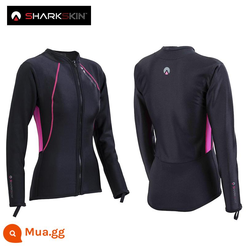 Sharkskin Chillproof Full Zip Long -sleeved Front Zipper Suncreen Lặn quần áo nam và nữ ấm - Đen hồng đỏ (mẫu nữ)