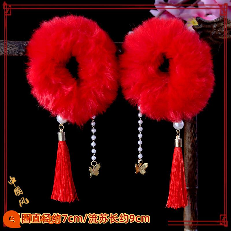 Mũ trùm đầu năm mới cho trẻ em Hanfu màu đỏ cổ sang trọng vòng tóc bé gái bé gái lễ hội chúc mừng năm mới phụ kiện tóc - cặp bướm đỏ