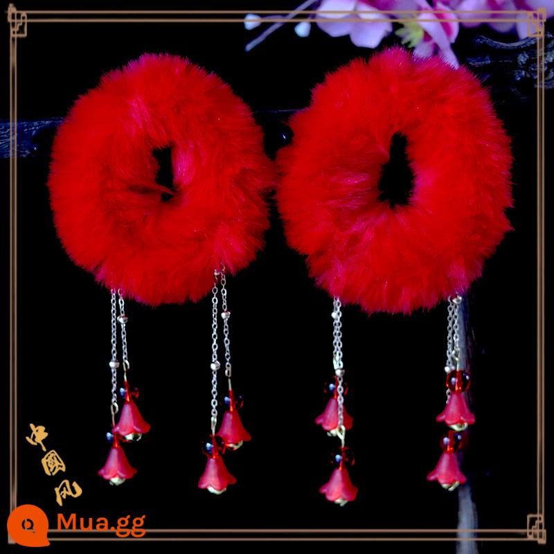 Mũ trùm đầu năm mới cho trẻ em Hanfu màu đỏ cổ sang trọng vòng tóc bé gái bé gái lễ hội chúc mừng năm mới phụ kiện tóc - Một cặp chuông