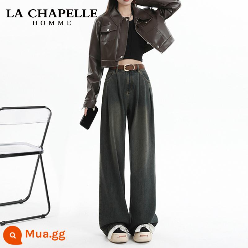 La Chapelle Hẹp Quần Jean Ống Rộng Nữ Mùa Xuân 2024 Mới Phong Cách Hot Cao Cấp Rời Thẳng Tầng-lau Quần - Xi măng màu xám chín điểm [chiều cao khuyến nghị dưới 157cm]