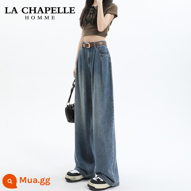 La Chapelle Hẹp Quần Jean Ống Rộng Nữ Mùa Xuân 2024 Mới Phong Cách Hot Cao Cấp Rời Thẳng Tầng-lau Quần - Màu xanh cổ điển chín điểm [chiều cao khuyến nghị dưới 157cm]