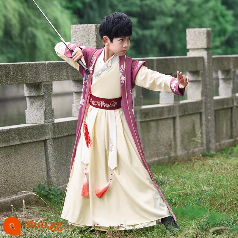 Hanfu nam 2023 mùa xuân mới và mùa hè cao cấp dành cho trẻ em nghiên cứu Trung Quốc thiếu gia trang phục biểu diễn trang phục cổ trang Tang phù hợp với phong cách Trung Quốc siêu cổ tích - kiếm + đỏ