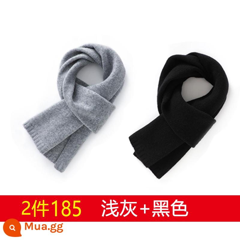 Khăn quàng cổ nhỏ 100% cashmere của Ordos dành cho nam và nữ, khăn quàng cổ và khăn quàng cổ mùa đông dành cho các cặp đôi, hộp quà len ngắn - 2 cái, xám nhạt + đen, không có hộp quà