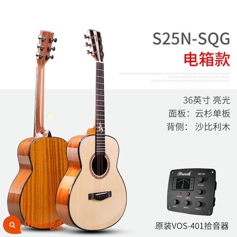 Soái hạm chính thức Brook Bruco guitar S25 nam và nữ 36/41 inch dân gian mới bắt đầu bề mặt veneer - [Mẫu nâng cấp 2023] Màu gỗ tròn 36 inch (mẫu hộp điện)